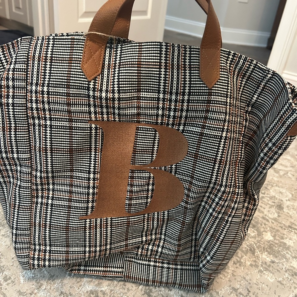 Thirty-One Plaid Hobo Bag with Brown Accents